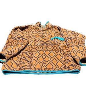 Patagonia Synchilla Snap-T Tan Brown Teal Tribal Aztec Fleece Pullover XL